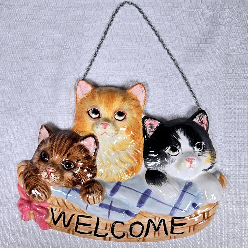 Popular Creations 2004 Cats Family Welcome Wall Hanging Ceramic Sign
